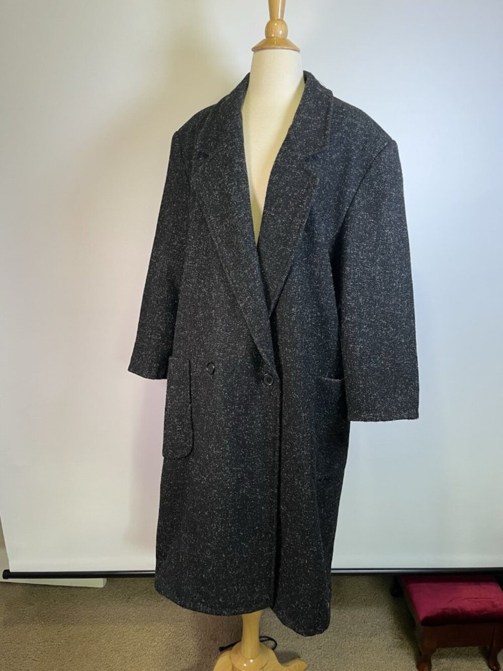 VTG DASH Wool Blend Overcoat Winter Oversized Black Speckled Canada Women’s XL